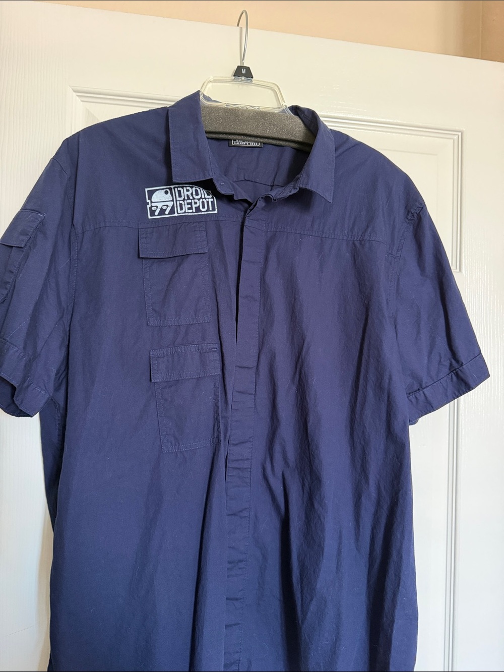 Star Wars Men’s Navy Short-Sleeve Camp Collar Shirt with Logo Patch  from resort